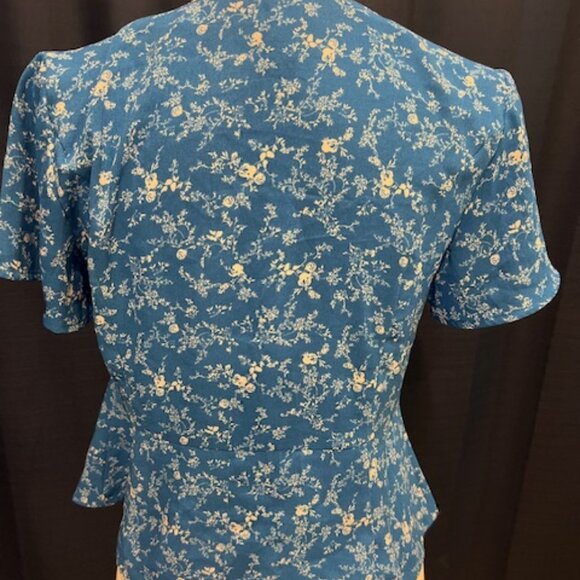 Nordstrom BP Royal Blue Floral Button Down Blouse - Size Small - Picture 2 of 4